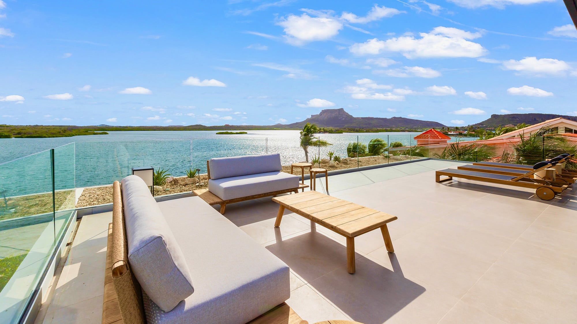 Waterfront seating on The Wave terrace